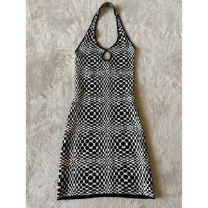 Motel Size XS Halter Dress Bodycon Geometric Mini Dress Cut Out Maximalist‎